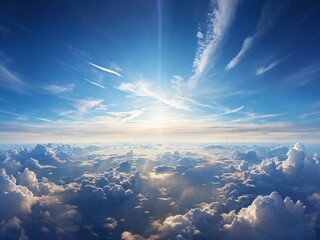 Fototapeta premium A breathtaking view of the sky filled with clouds and sunlight during a serene morning