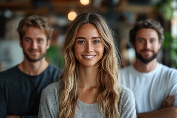 Confident Business Team in Office: Smiling Professionals in Real Estate Startup with Inclusion