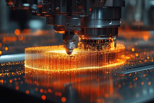 Abstract Scene of Rough Cutting on CNC Milling Machine with G-Code Data Background