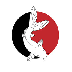 Hand drawn Koi carp on red background for auspiciousness of Chinese new year. Gold fish for festival on backdrops. Beautiful line art of koi fish.
