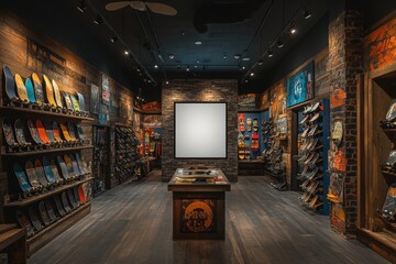 Urban Skate Shop with High-Definition Skateboard Racks and Ultra HD Vertical Billboard Mock-Up