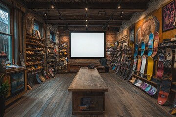 Urban Skate Shop with High-Definition Skateboard Racks and Ultra HD Vertical Billboard Mock-Up
