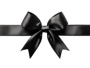 A meticulously tied black ribbon bow sits at the center of a sleek satin band, ideal for enhancing gift presentations or event decorations