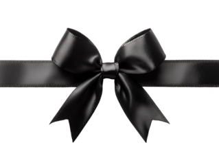 A meticulously tied black ribbon bow sits at the center of a sleek satin band, ideal for enhancing gift presentations or event decorations