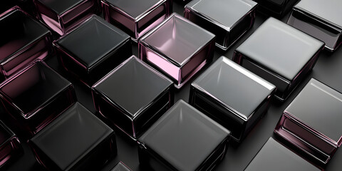 Abstract geometric background with dark purple glass panels. at different levels. transparent glass cubes. 3d rendering