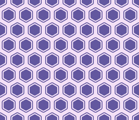 Minimal geometric background. Blue Violet color on matching background. Bold rounded hexagons mosaic cells with padding and inner solid cells. Hexagonal cells. Seamless pattern.