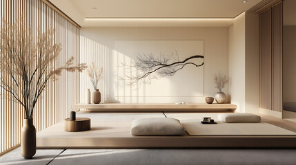 Minimalist Zen Interiors with Monochrome Branch Art