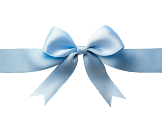 The delicate light blue ribbon is elegantly tied into a perfect bow, with its soft fabric and flowing tails adding charm to any occasion, well-suited for gifts or decorations