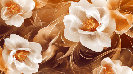 A beautiful, flowing pattern of flowers on a brown background.