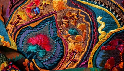 Abstract background with embroidered cloth, macro