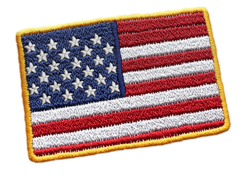 This embroidered patch features the American flag with vibrant red and white stripes, complemented by a blue field filled with stars, representing national pride and patriotism