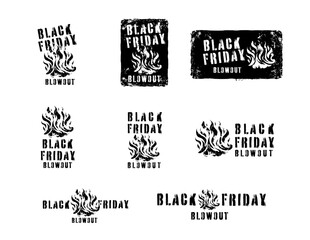 Black Friday blowout  logo stencil graphics - bold black and white promotional logos for Black Friday marketing campaigns - BBQ, smoker, pellets, restaurant, gear, masculine