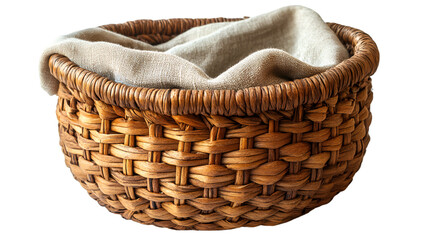 Obraz premium A woven wicker basket featuring a delicate cloth interior, highlighting a harmonious combination of materials. 