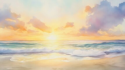 Fototapeta premium Watercolor painting of a beach sunset.