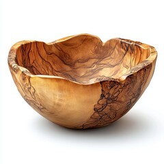Fototapeta premium Handcrafted wooden bowl with a unique, natural design, perfect for home decor or serving food elegantly, white background
