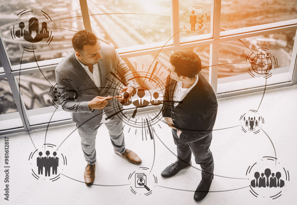 Poster human resources recruitment and people networking concept. modern graphic interface showing professi