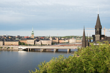 Fototapeta premium Bridge connecting islands in Stockholm. Sunny day