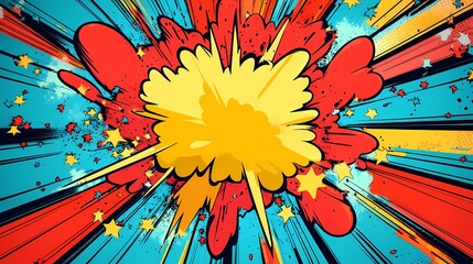 Abstract Comic Book Explosion with Red, Yellow, and Blue Colors