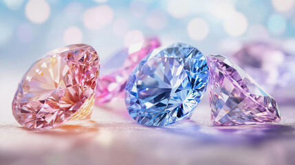 colored diamonds in blue, pink and purple color