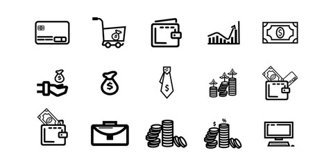 Finance icons set. Money, cash,  wallet, Outline business and economy web icons.  Outline business and economy web icons. 