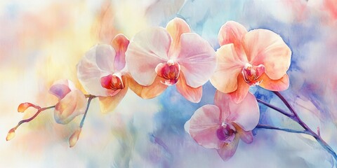 Obraz premium Watercolor painting of delicate pink orchids.
