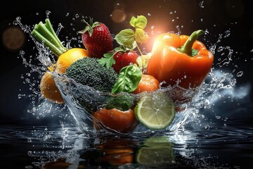 Healthy diet essentials: achieving strong immunity, proper health through proper nutrition, focusing on role of fruits, vegetables, and hydration in supporting bodily functions and preventing disease.