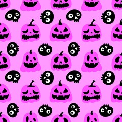 Halloween cute pumpkins seamless monsters pattern for wrapping paper and fabric