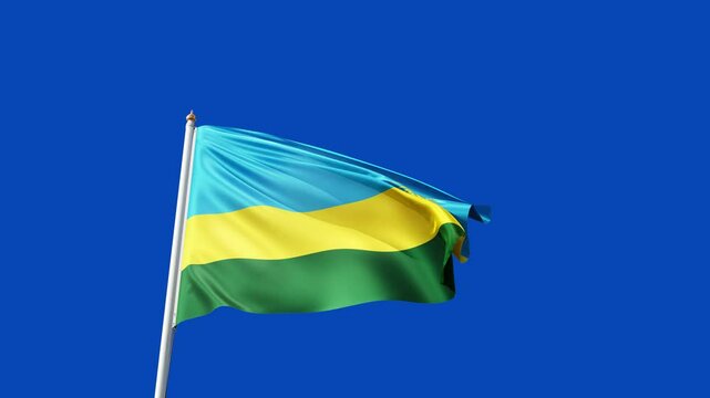flag of rwanda on a blue screen, no background, transparent background, waving in the wind, national symbol of  rwanda, african country, tall flagpole, video of a flag