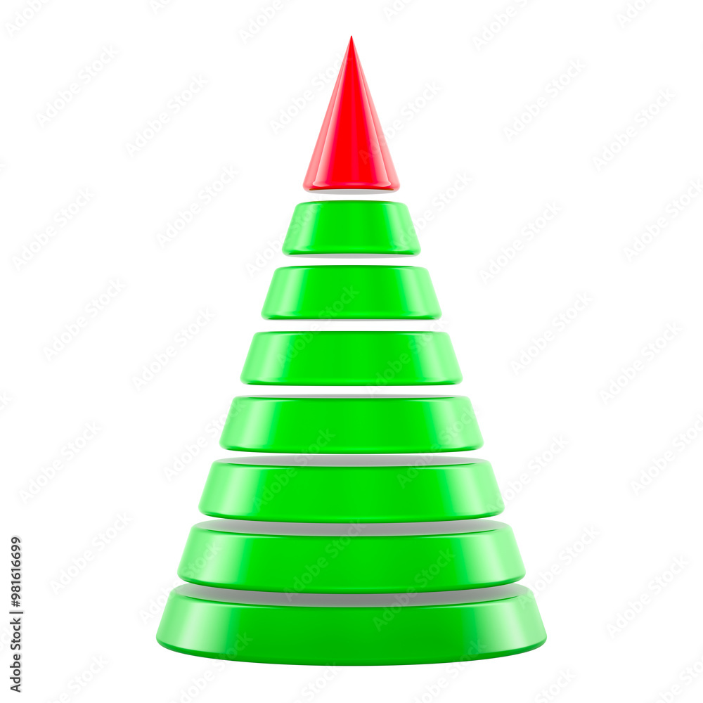 Poster abstract christmas tree cone green color with a red top. 3d rendering isolated on transparent backgr