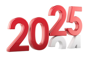 2025 Year Replacing 2024, 3D rendering isolated on transparent background