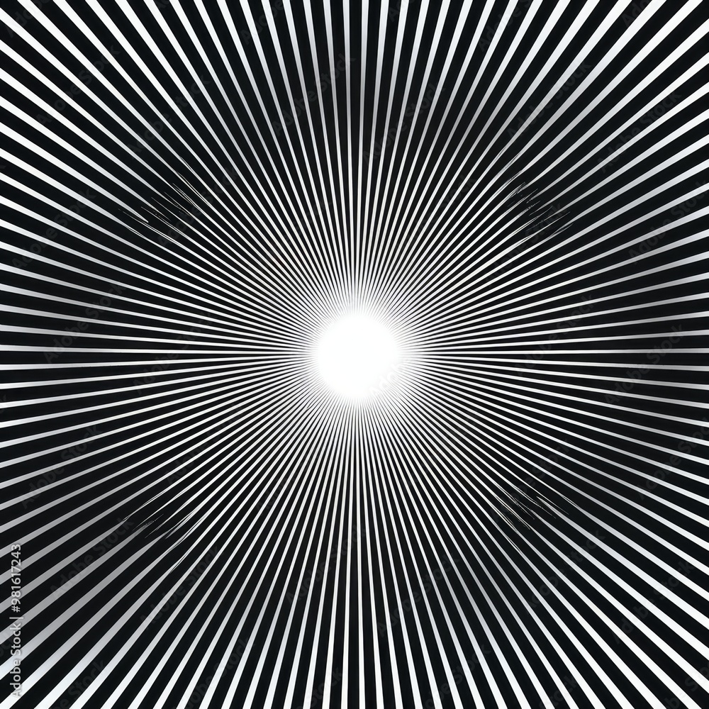 Poster a striking graphic displays radiating lines emanating from a central point, creating an illusion of 