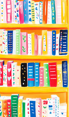 colorful books on library shelves