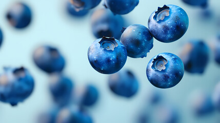 A group of blueberries flying isolated. Whimsical. Illustration