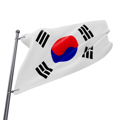 Asset 3D realistic of flag of South Korea with transparent background