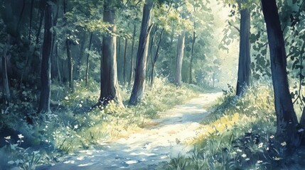 Obraz premium Sunlight through trees on a forest path.