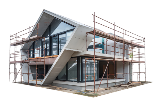 modern house under construction on transparent background