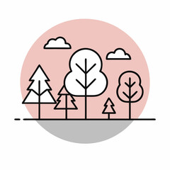 Outline of a forest landscape with trees, nature concept, minimalistic design, vector illustration, copy space