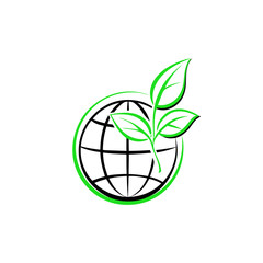 Globe with sprouting leaf symbolizing environmental sustainability and growth, modern illustration