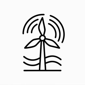 recommend clip art: Wind turbine with airflow lines symbolizing wind energy and renewable power, modern line art