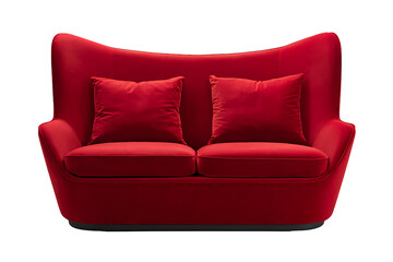 Fototapeta premium red velvet sofa with two matching cushions on transparent background