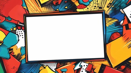 White Frame Surrounded by Colorful Abstract Shapes