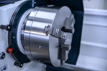 Lathe machine for working iron close-up of parts