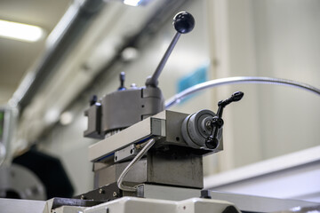 Lathe machine for working iron close-up of parts