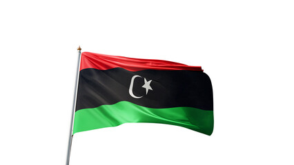 flag of libya on a transparent background, waving in the wind, national symbol of, african country,...