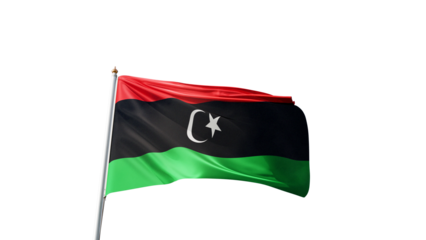 flag of libya on a transparent background, waving in the wind, national symbol of, african country, tall flagpole, no background, transparent png