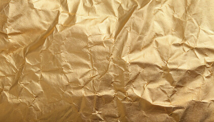 Crumpled golden paper with a metallic sheen, showcasing a textured and abstract background. 