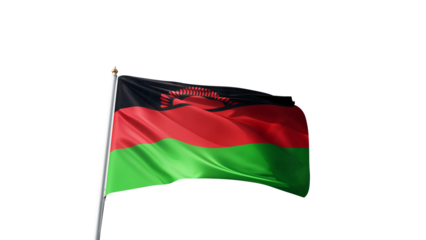 flag of malawi on a transparent background, waving in the wind, national symbol of malawi, african country, tall flagpole, no background, transparent png