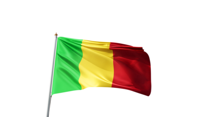 flag of mali on a transparent background, waving in the wind, national symbol of mali, african country, tall flagpole, no background, transparent png