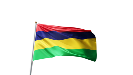 flag of mauritius on a transparent background, waving in the wind, national symbol of mauritius, african country, tall flagpole, no background, transparent png