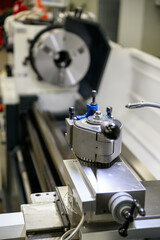 Lathe machine for working iron close-up of parts